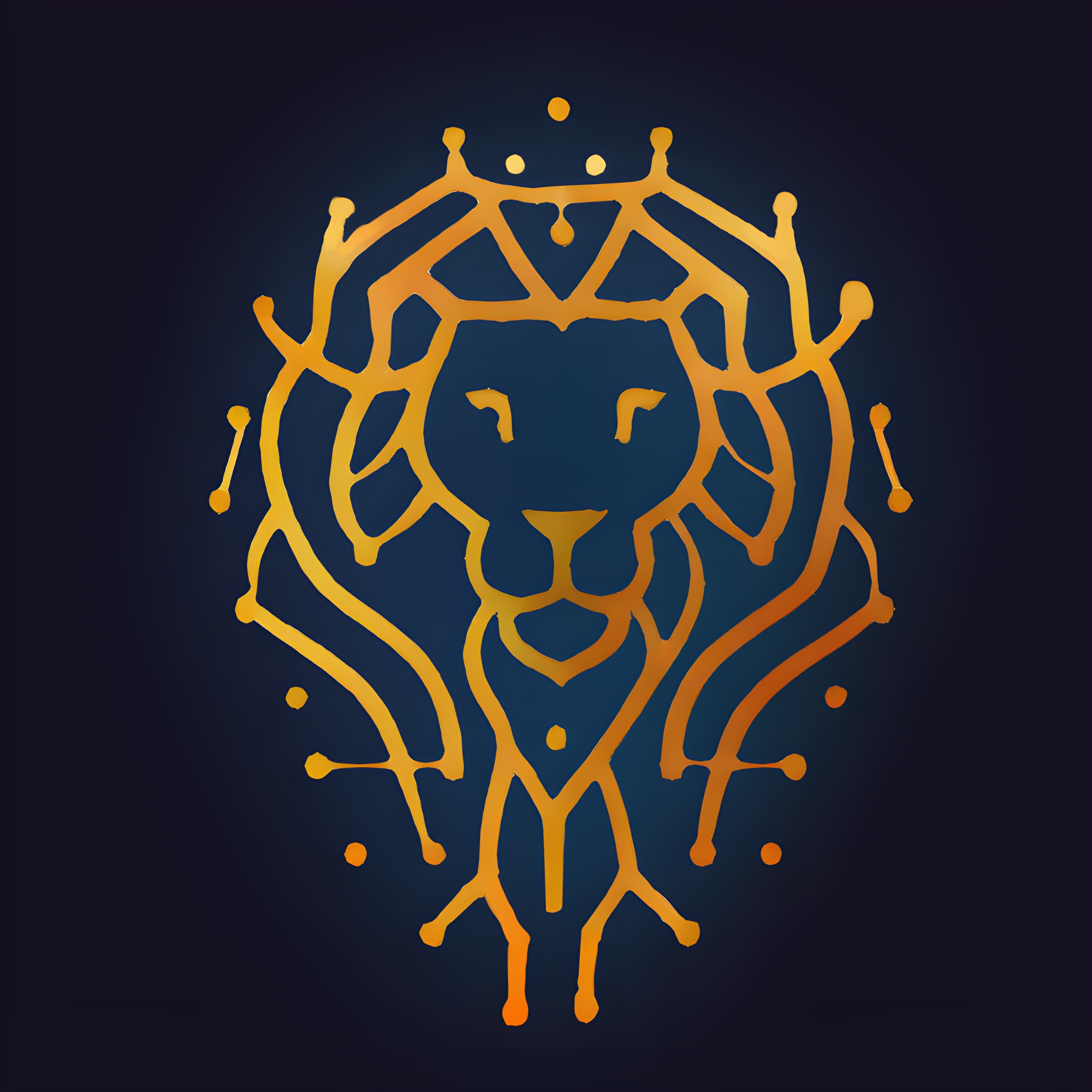 Illustration of a lion with connection lines and nodes